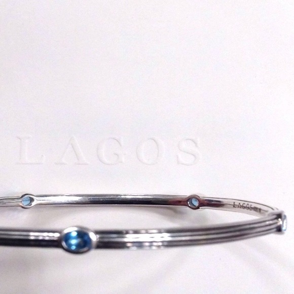 Lagos Sterling Silver Topaz Station Fluted Bangle - Picture 3 of 7